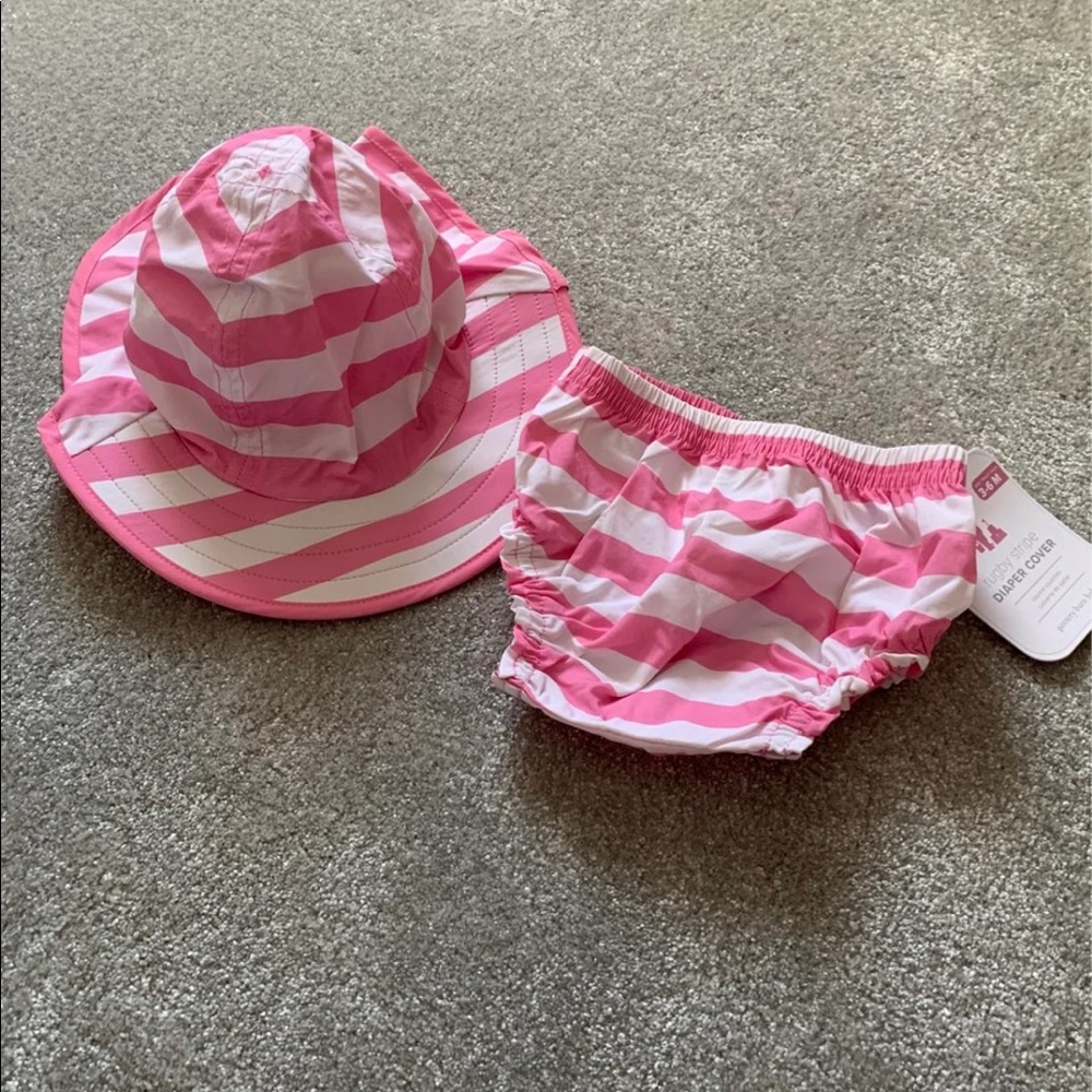 NWT. PBK Rugby Stripe Hat and Diaper Cover